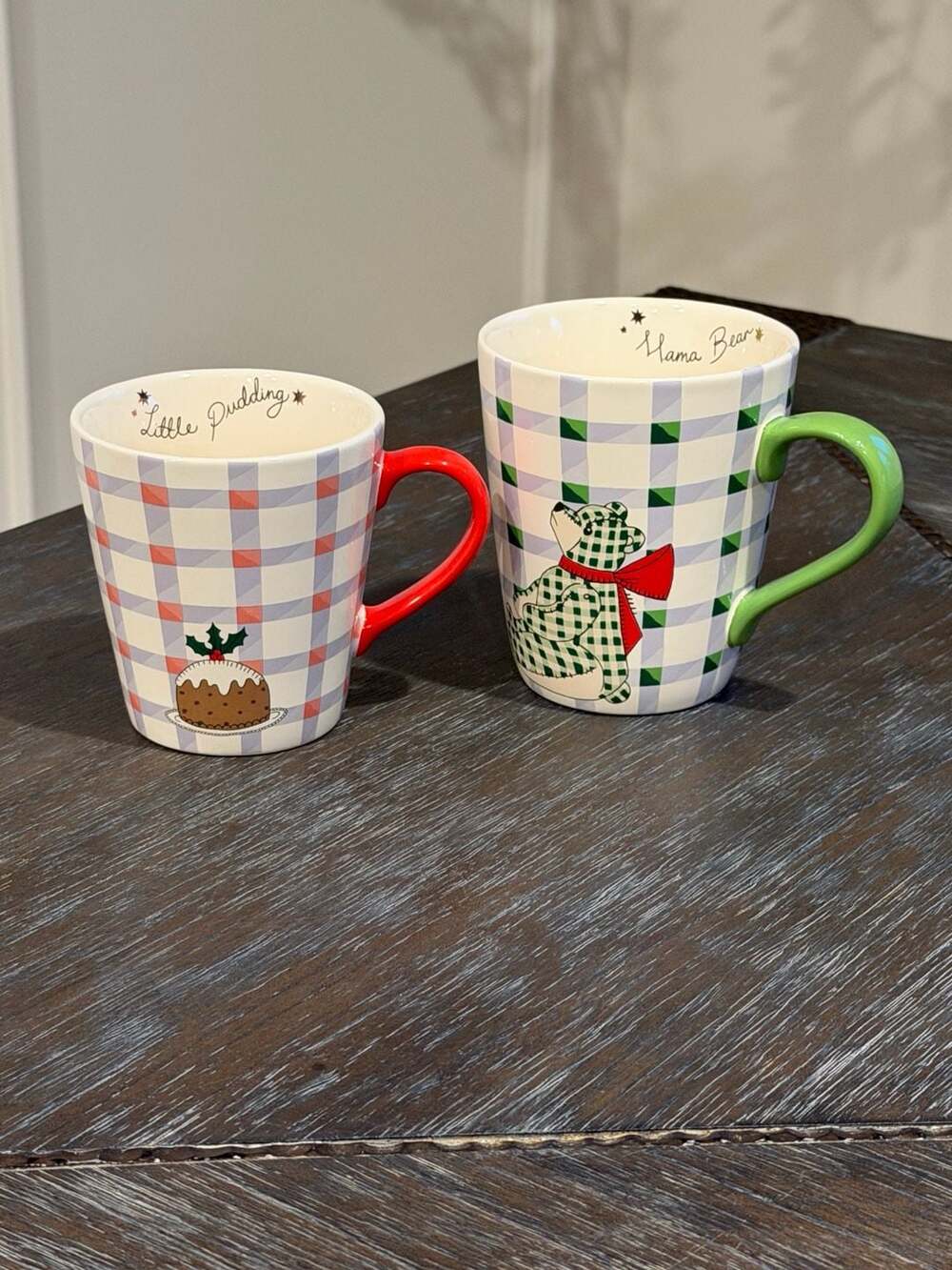 Cath Kidston Set of 2 Christmas Gingham Mugs Mama Bear and Little Pudding